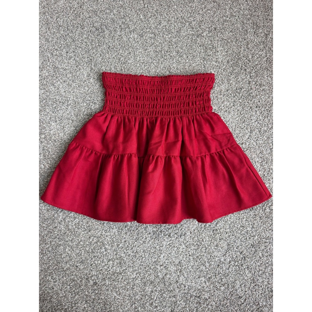 Cartolina Nantucket Zoe Rosenberg Red Smocked Tiered Mini Skirt Wool Blend S